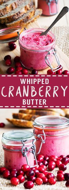 whipped cranberry butter in jars with spoons