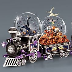 a halloween train with pumpkins in it