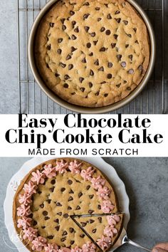 an easy chocolate chip cookie cake made from scratch