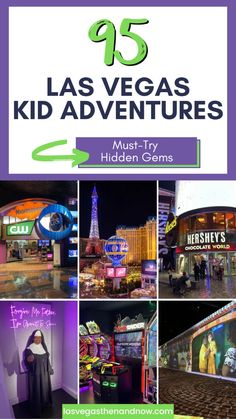 the las vegas kid's adventure is featured in this postcard with text overlay