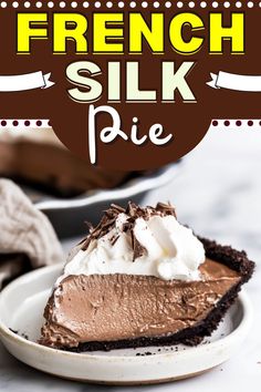 a slice of french silk pie on a plate