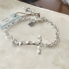 .925 Sterling Silver Cross Bracelet With Tiny Cross On The Extender. Tech Bracelet, Silver Cross Bracelet, Kendra Scott Bracelet, Beaded Leather Bracelet, Orange Bracelet, Wood Bead Bracelet, Silver Bangle Bracelets, Cross Bracelet, Charm Bangle