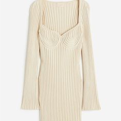 Tan H&M Dress. Size Xs. New With Tags. Perfect Condition. $60 Ribbed Knit Bodycon Dress, Short Fitted Dress, Hm Sweater, Dress H&m, H M Dresses, Hm Dress, Light Beige, Fashion Company, Fitted Dress