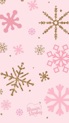 pink and gold snowflakes on a pink background