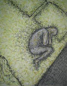 a drawing of a person sleeping on a bed