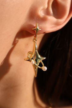 18K Real Gold Plated Saturn Star Earrings – Cutethingscommin Ethereal Hair, Jewel Eyes, Gold Star Earrings, Hair Jewels, Saving Grace, Bride Jewelry, Classy Jewelry, Silver Pin