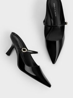 Bring a little more shine and style than usual with these glossy Mary Janes. They feature a square topline and a sharp pointed toe that offers a leg-lengthening effect. In a sleek black colourway, they will match anything you pair them with. Plus points for the 7cm stiletto heels that offer an extra lift. Faux Leather Heels, Size Chart For Kids, Mary Jane Heels, Charles Keith, Belt Size, Leather Heels, Capsule Wardrobe, Heeled Mules, Comfortable Shoes