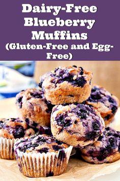 blueberry muffins stacked on top of each other with the text overlay