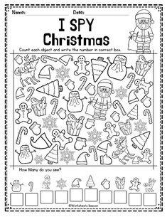 i spy christmas worksheet for kids to practice their numbers and write the word