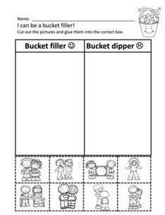 the bucket filler worksheet is shown with pictures and words to help students learn how