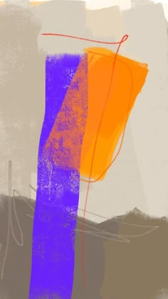 an abstract painting with orange and blue colors