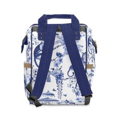 Hit the road in style with our Floral Blue Chinoiserie Blossom Diaper Backpack! Light yet durable, it's the ultimate companion for savvy parents. Zip open to a world where bottles, diapers, and toys coexist in perfect harmony. With comfy straps and a chic cream lining, it's more than a diaper bag – it's your go-to for any parent-duty day out! Key Features: .: 100% high-grade nylon: 1200D nylon material is a tightly woven fabric, which is tear-resistant, breathable and windproof .: One size: 15.0 Blue Portable Backpack For Daily Use, Blue Rectangular Diaper Bag For Travel, Rectangular Blue Diaper Bag For Travel, Blue Rectangular Backpack For Travel, Blue Rectangular Travel Backpack, Rectangular Blue Travel Backpack, Blue Backpack Diaper Bag For Travel, Functional Blue Rectangular Diaper Bag, Blue Rectangular Backpack