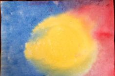 a painting with yellow and blue colors on it