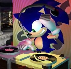 sonic the hedge dj playing music in front of a record player