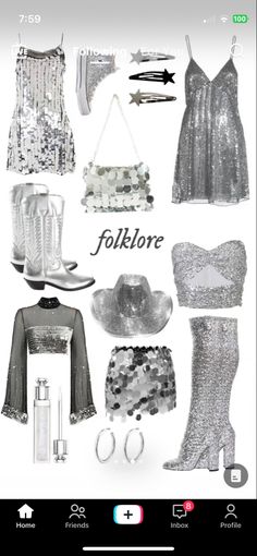 Silver Taylor Swift Outfit, Taylor Swift Silver Outfit, Evermore Themed Outfits, Era Tour Outfits Folklore, Silver Eras Tour Outfit, Taylor Swift Clothes Concert, Taylor Swift Concert Outfit Aesthetic, Mirror Ball Outfit Taylor Swift, Mirror Ball Eras Tour Outfit