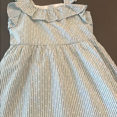 Size 6 New Green And White Stripe With White Dots. Ruffle At Top And At Shoulder Straps, Buttons Up Back, Lined. White Ruffled Sundress For Playdate, Cute Striped Dress For Playtime, Striped Ruffle Dress For Playtime, Horse Dress, Sleeveless Sweater Dress, Girls Easter Dresses, European Dress, Tulip Dress, Eyelet Dress