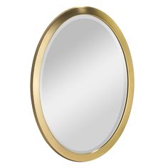 a round mirror with gold rims on a white background