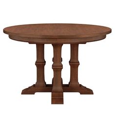 a round wooden table with two columns on each side and one column at the end