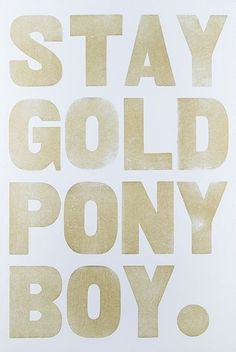 a poster with the words stay gold pony boy on it's front and back