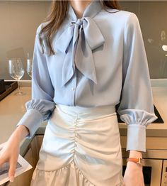 Women's Blouse Vintage Work Casual Top · KoKo Fashion · Online Store Powered by Storenvy Casual Chiffon Blouse, Mode Tips, Graduation Party Dresses, Blouse Back Neck Designs, Diy Vetement, Women Business, Bow Blouse, Business Shirts, Loose Blouse