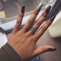 Black coffin shape nails♠️ Acrylic nails square, Nails square medium Winter Oval Nails, Nail Inspired, Stars Nails, Christmas Gel, January Nails, Nails Winter, Super Nails, Ideas Nails, Dark Nails