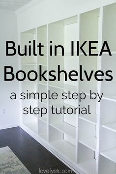 a white bookcase with the words built in ikea bookshelves