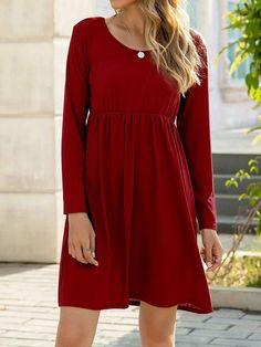 T Dress, Dress Knee Length, Crewneck Dress, Necklines For Dresses, Patchwork Dress, Daily Dress, Knee Length Dresses, Womens Midi Dresses