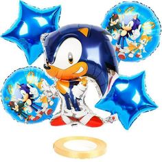 sonic the hedgehog balloon bouquet with balloons and helium rings for birthdays or baby showers