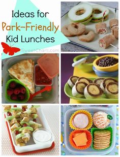 there are many different foods and snacks in this collage with the words ideas for park - friendly kid lunches