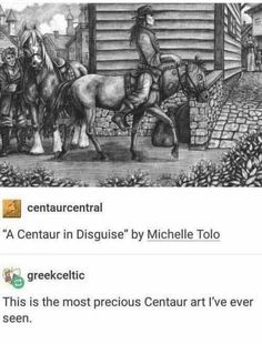 an image of two men on horses in front of a building with the caption'cent