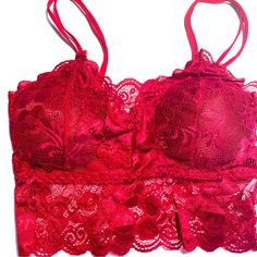 Floral Lace, Scallop, Trim, Bralette Size Medium. Light Weight With Soft Double Straps And Chest Pads Bin 6 Fitted Red Lace Bra, Crimson Red Color, Red Lace Bralette, Scallop Trim, Crimson Red, Red Lace, Lace Bralette, Floral Lace, Lady In Red