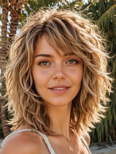 Shaggy Layered Haircuts Medium Curly, Curly Shag Haircut Fine Hair, Long Shag With Side Part, Short Layered Haircuts Thick Hair, Shoulder Length Permed Hair Loose Waves, Medium Blonde Shag Haircut, Layered Haircuts For Medium Curly Hair, Choppy Bangstyle Hair Medium