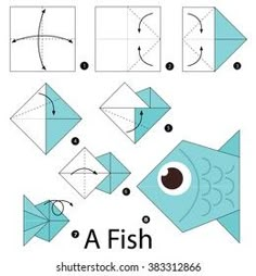 step by step instructions to make origami fish from paper and cut it out