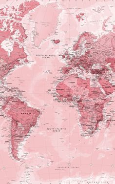 the world map is shown in pink and has many different countries, but it's not