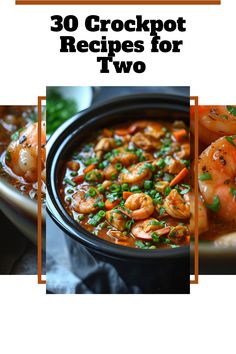 the cover of 30 crockpot recipes for two is shown in three different images