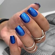 Nail Sparkle, Sparkle Gel Nails, Bright Blue Nails, Royal Blue Nails Designs, Cobalt Blue Nails, Grad Nails, Sparkle Nail Designs, Dark Nail Designs, Blue Nail Color