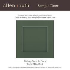 an image of a green door with the words, allen + roth sample door