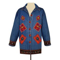 Lifestyle 100% cotton patchwork denim coat with wooden red buttons, detailed embroidery, patchwork design.   Vintage condition - excellent.   Material - 100% cotton   Size - L - please check measurements >   Bust - 46"  Sleeve shoulder to cuff - 23"  Length collar to hem - 29.5" MORE WOMEN'S COATS JACKETS > https://www.etsy.com/shop/OpenMarketVintage?ref=seller-platform-mcnav&section_id=17967647 Visit our shop at https://www.etsy.com/shop/OpenMarketVintage Patchwork Denim Coat- Embroidered Jean Jacket- Patchwork Jacket Denim- Lifestyle Jacket- Denim Jacket Boho- Jean Jacket with Patches Size L- Embroidered Jean Jacket, Embroidered Denim Jacket, Patch Jean Jacket, Patchwork Denim, Embroidered Jacket, Patchwork Jacket, Jean Jacket, women's jean jacket, denim jacket Retro Long Sleeve Denim Jacket With Patchwork, Festival Denim Patchwork Outerwear, Long Sleeve Medium Wash Outerwear With Patches, Embroidered Denim Outerwear For Festival, Bohemian Denim Blue Patchwork Outerwear, Denim Long Sleeve Outerwear With Embroidered Patch, Denim Outerwear With Multicolor Embroidery Long Sleeve, Denim Outerwear With Patches For Festival, Denim Outerwear With Multicolor Embroidery And Long Sleeve