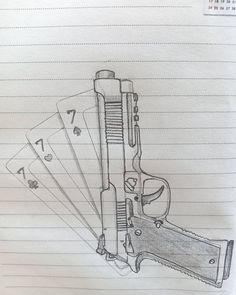 Gun with playing cards pencil sketch Tattoo Pencil Sketches, Drawing Of Cards, Drawing Ideas Pencil Sketches Aesthetic, Playing Cards Sketch, Playing Card Sketch, Things To Sketch Ideas Sketchbooks Easy, Drawing Inspo Aesthetic Sketch, Things To Make With Playing Cards, Art Sketches Pencil Creative Sketchbooks