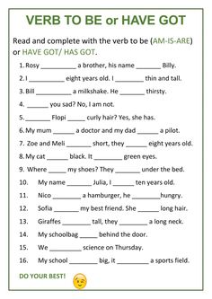 the verb to be or have got worksheet for kids with pictures on it