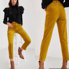 New With Tags, Anthropologie Pilcro Slim Corduroy Cargo Trousers In Size 27. Condition: Nwt, Retails $138 Color: Dark Yellow/Green Ankle Zippers Button Closure Tags: Colorful Cord Anthro Boho Bohemian Festival Casual Bright #C Mustard Pants Outfit, Red Linen Pants, Yellow Pants Outfit, Floral Wide Leg Trousers, Mustard Pants, Quilted Pants, Checkered Pants, Suede Leggings, Yellow Pants