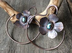 Floral Labradorite Ear Hangers Unique Copper Flower Jewelry, Copper Flowers, Star Garnet, Ear Hangers, Resin Jewelry Diy, Green To Blue, Copper Sheets, Ear Weights, Plugs Earrings