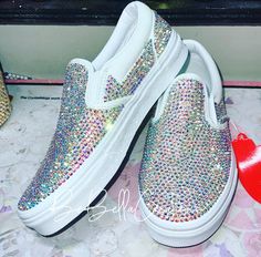 Size 3 Kids Canvas Pull On Vans.  Brand New in Box.  Add Some Sparkle To Your Wedding Day, Anniversary, Birthday Party, Sweet 16, Social Event Or Prom With These Authentic Custom Bling Slip On Vans Encrusted With High Quality AB Crystals.  Crystals are all AB crystals.  Shoes are to be worn with care. Will include a care kit but with all custom attire, you must take care of your products to up keep them.  Do not wash them in washer. Hand clean only.  DUE TO ITEM BEING CUSTOM AND MADE TO ORDER I Customized Vans, Birthday Party Sweet 16, Customised Vans, Slip On Vans, Custom Bling, Kids Canvas, Social Event, Sneakers Athletic, Care Kit