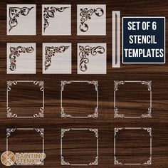 set of 6 stencil templates for laser cutting, wood carving and more