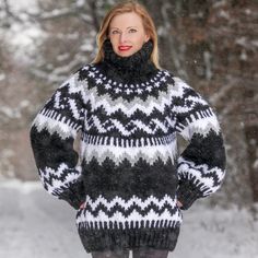 Black Long Sleeve Fair Isle Sweater, Nordic Style Black Sweater For Fall, Black Nordic Sweater For Fall, Black Wool Sweater With Fair Isle Pattern, Black Wool Knitted Sweater, Black Wool Hand Knitted Sweater, Hand Knitted Black Sweater For Winter, Cozy Black Winter Knitting Pattern, Cozy Black Knitting Pattern For Winter