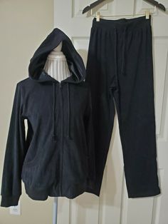 Denim & Co. Women`s (Unisex) 2 Pc. Jogging Tracksuit  Pants & Hooded Zip Jacket Black Sz.S Brand New without Tags  Brand: Denim & Co Style: A53720 Women`s size: Small Material: Microfiber  96% Polyester 4% Spandex Color: Black Machine wash cold Made in China Comfortable classic track suit. Fits great. Soft microfiber fabric. Can be used like unisex. Suit fits good for size Small-Medium Approximate Measurements (lying flat):Jacket: Bust measured from Armpit to Armpit: 20,5 in. Shoulders: 16,5 in. Tracksuit Pants, Nike Jacket, Jogging, Full Length, Active Wear, Athletic Jacket, Sleeve Length, Brand New, Pants