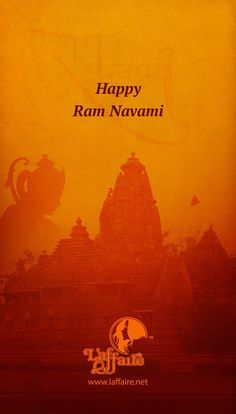 happy ram navami greeting card with an image of the hindu temple in the background