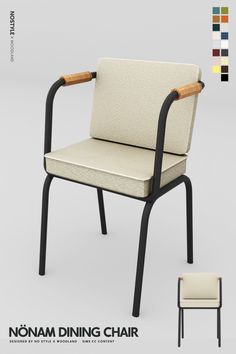 an image of a chair that is made out of wood and fabric with the words noam dining chair on it