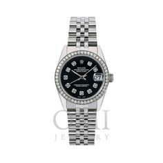 Model  Rolex Datejust Reference Number - 68274 Movement  Automatic Bezel - Stainless Steel Custom Diamond Bezel Dial  Black Custom Diamond Dial Case Size  31mm Crystal - Scratch-resistant Sapphire Crystal Bracelet - Stainless Steel Bracelet Water Resistant - 10 ATM Gender  Women's Box - Rolex Box Size: One Size.  Color: Multicolor.  Gender: male.  Age Group: adult. Buy Rolex, Women Boxing, Womens Bras, Bezel Diamond, Diamond Watch, Rolex Datejust, Crystal Bracelet, Steel Bracelet, Sapphire Crystal