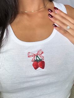 Strawberry Bow Coquette Aesthetic Shirt   Women's Cropped Tank Top | Girly Aesthetic | Y2K Trendy Shirt | tank top | crop top  ♡ Please let me know if you need any custom designs or bulk orders that is not listed, I'll happily custom-make it for you! ♡ SHIRT Los Angeles Apparel Ribbed Cropped Tank Top 🌟SIZING Please find the size chart in listing photo before purchasing. We recommended measuring a t-shirt you already own to get the best fitting t-shirt. 💖CARE/ WASH Machine wash: warm (max 40C Strawberry Crop Top, Strawberry Tank Top, Friends Outfits, Tank Top Crop Top, Los Angeles Apparel, Bow Coquette, Girly Aesthetic, Aesthetic Shirt, Fashion Closet